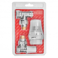 Комплект для підключення радіатора Koer SET-23 - 1/2'' кутовий з термоголовкою, клікове кріплення ( Комплект для підключення радіатора Koer SET-23 - 1/2'' кутовий з термоголовкою, клікове кріплення (